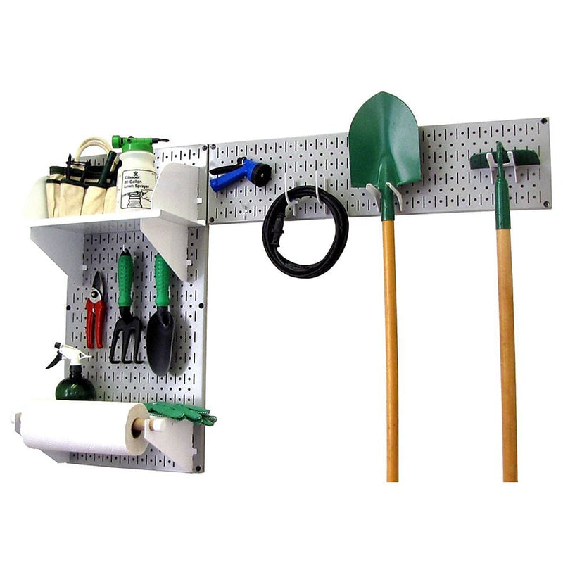 Wall Control Garden Tool Storage Organizer Pegboard Kit, Gray Tool Board and White Accessories