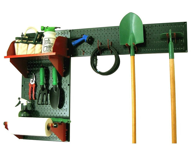 Wall Control Garden Tool Storage Organizer Pegboard Kit, Green Tool Board and Red Accessories