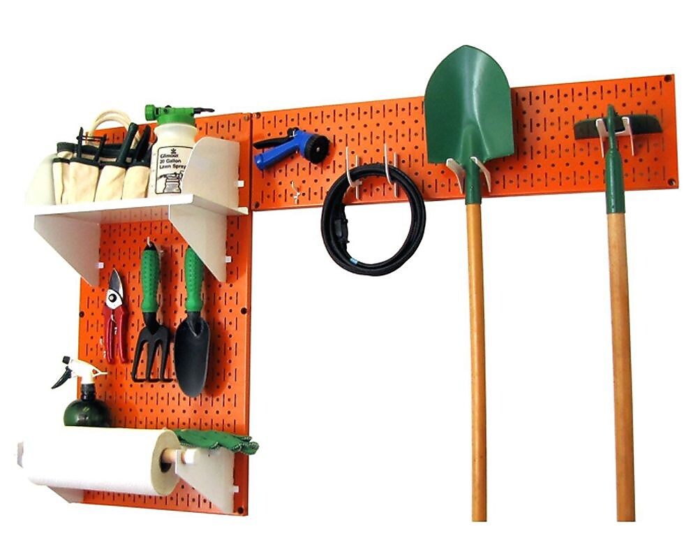 Wall Control Garden Tool Storage Organizer Pegboard Kit, Orange Tool Board and White Accessories