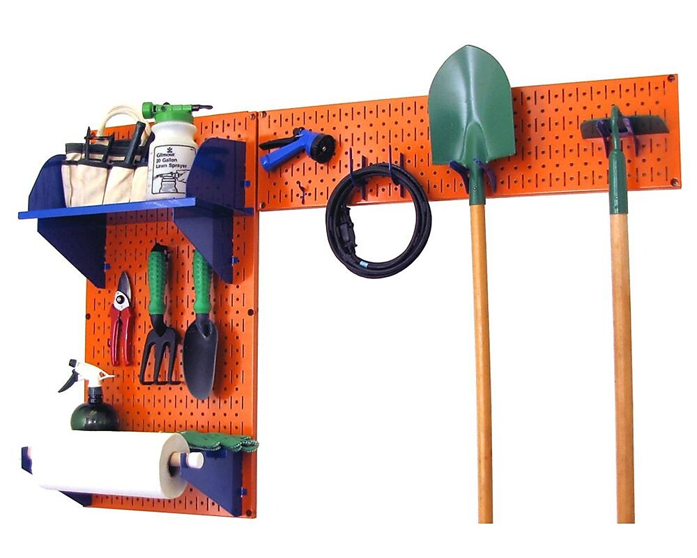 Wall Control Garden Tool Storage Organizer Pegboard Kit, Orange Tool Board and Blue Accessories