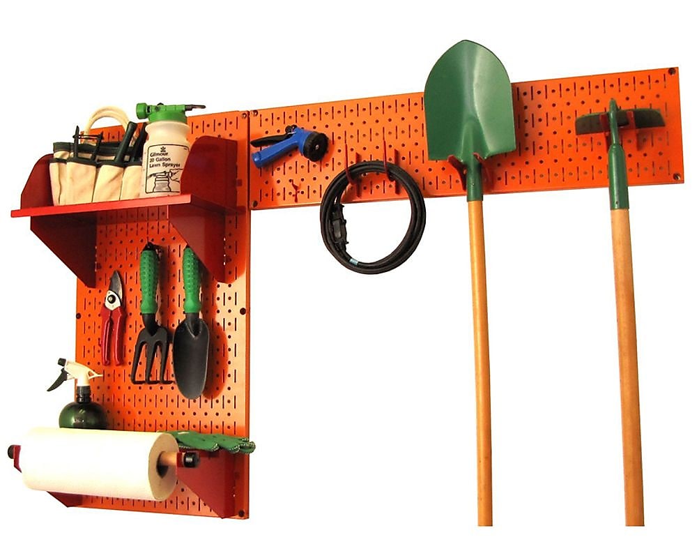Wall Control Garden Tool Storage Organizer Pegboard Kit, Orange Tool Board and Red Accessories