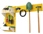Wall Control Garden Tool Storage Organizer Pegboard Kit, Yellow Tool Board and White Accessories