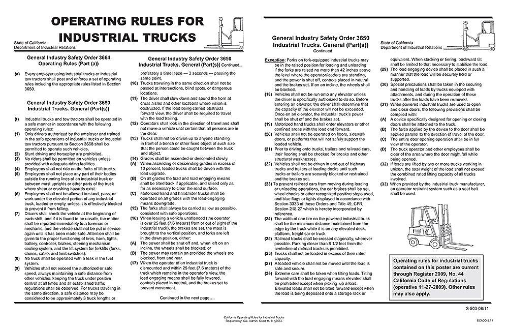 ComplyRight California Operating Rules For Industrial Trucks Poster (ECA2O)