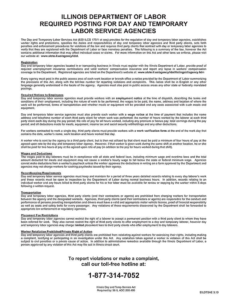 ComplyRight Illinois Day and Temporary Labor Services Act English Poster (EILDTSAE)