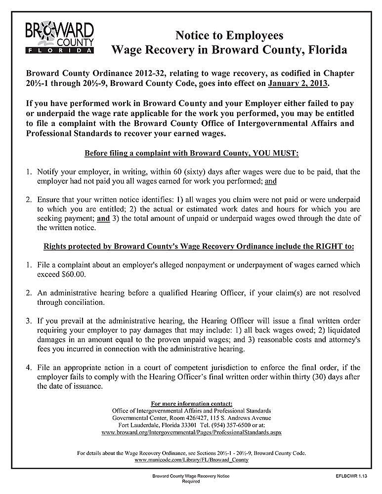 ComplyRight Broward County Wage Recovery Poster (EFLBCWR)
