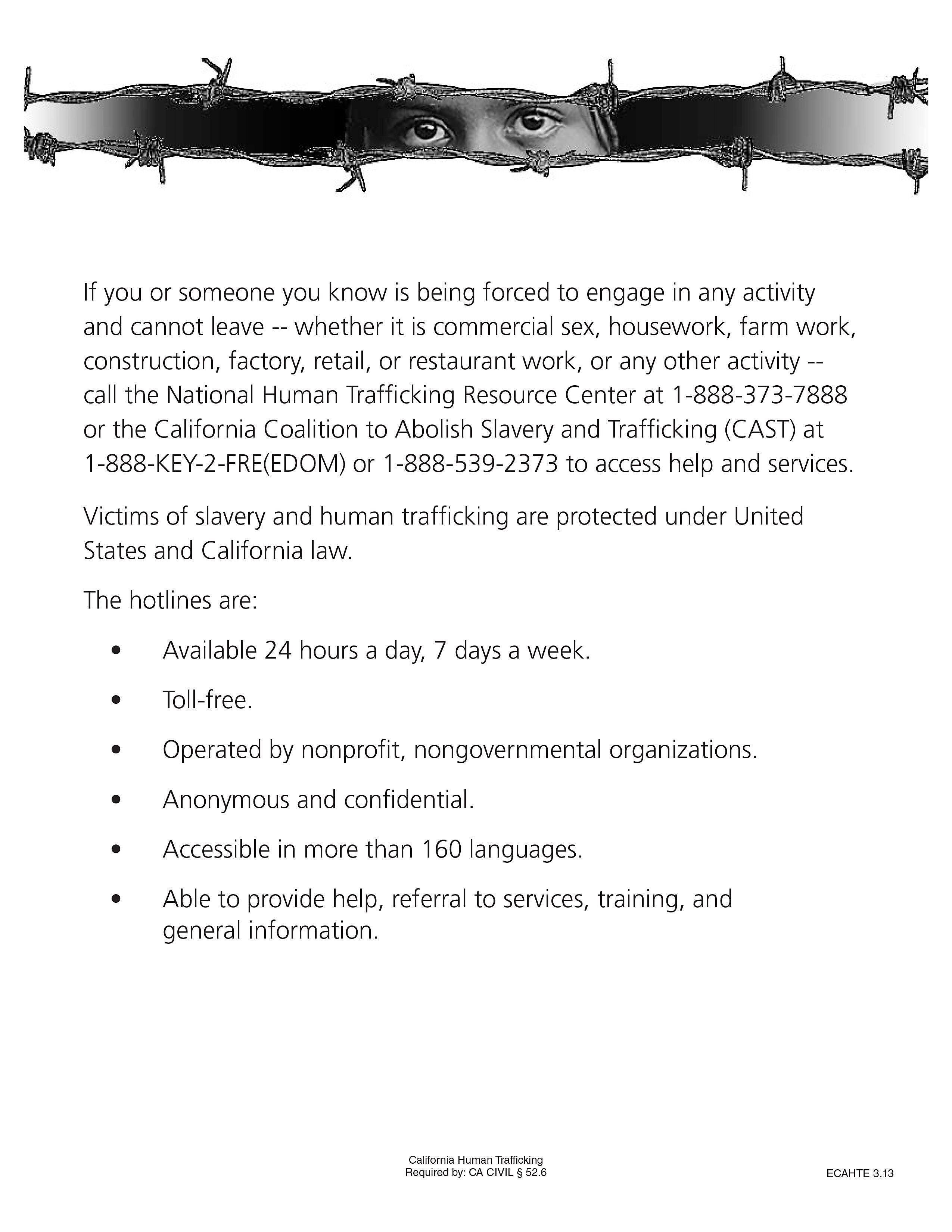 ComplyRight California Human Trafficking English Poster (ECAHTE)