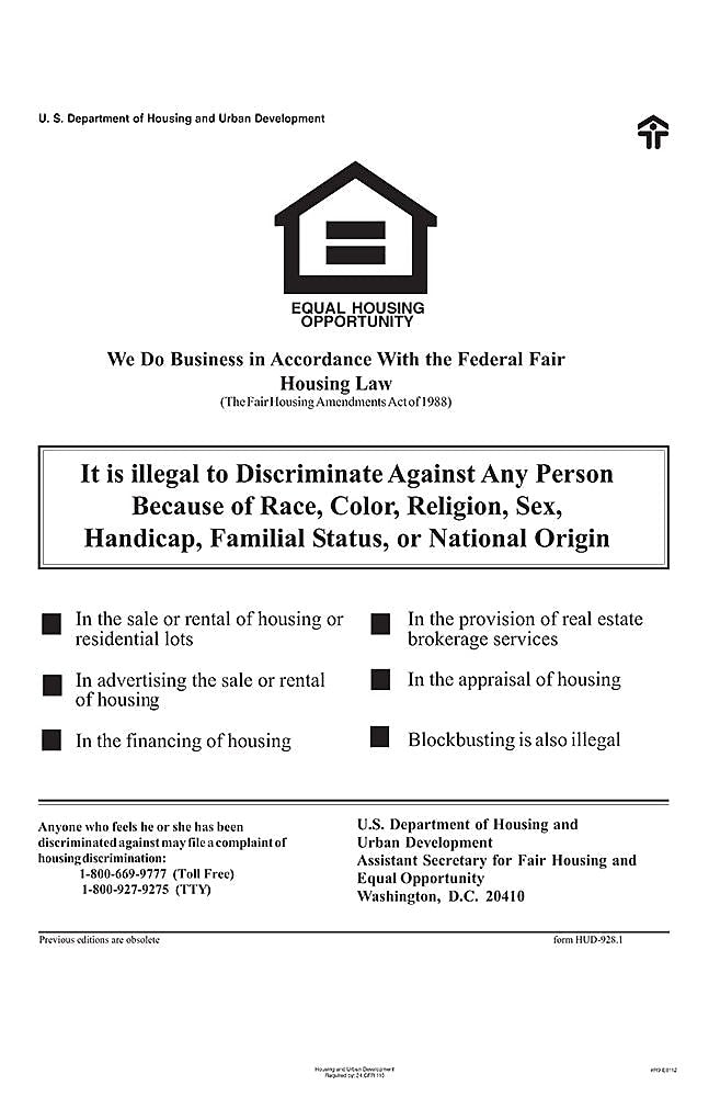 ComplyRight Federal Fair HUD Equal Housing Opportunity Poster (E8112)