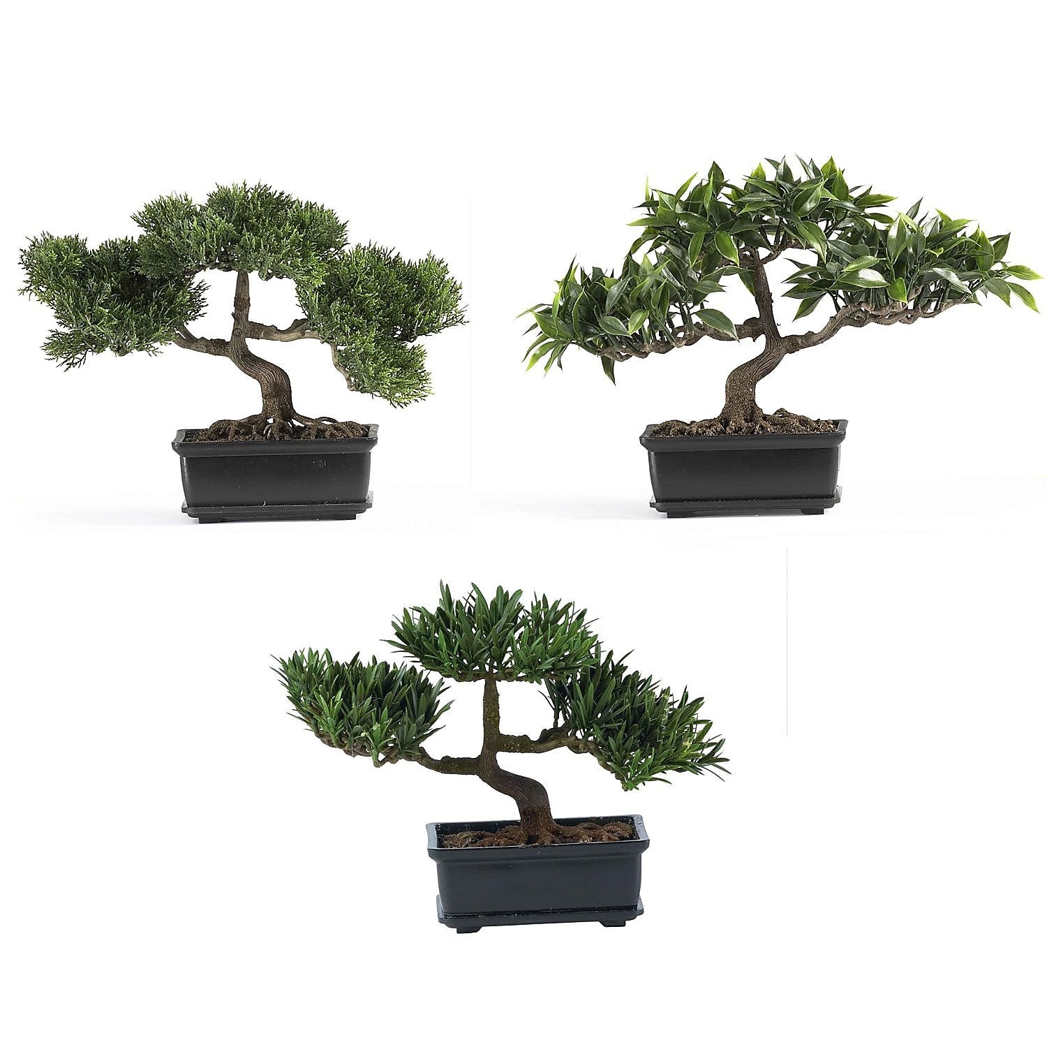 Nearly Natural 4121 12" Bonsai Set of 3 Plant in Pot