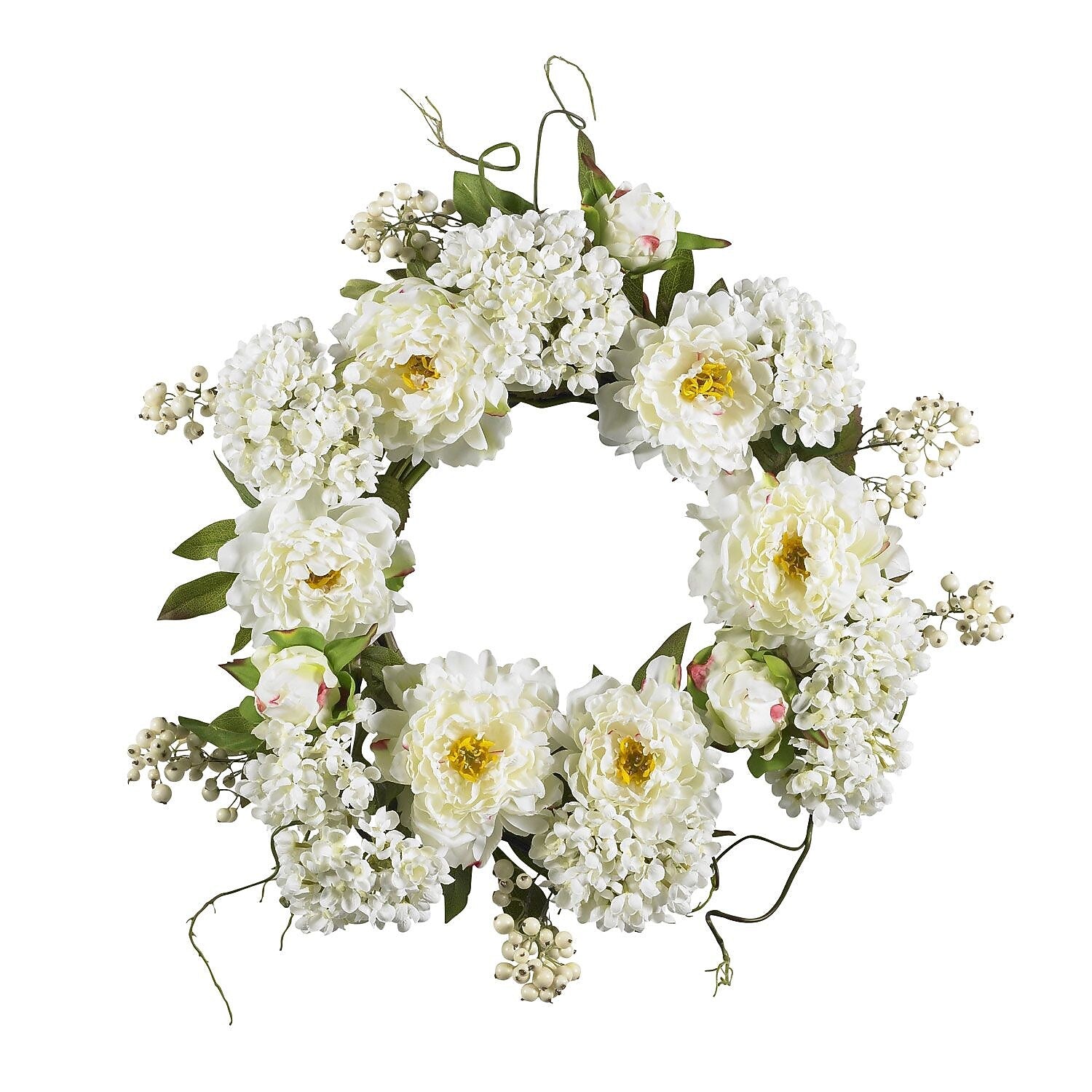 Nearly Natural 4690 20" Peony Hydrangea Wreath, White