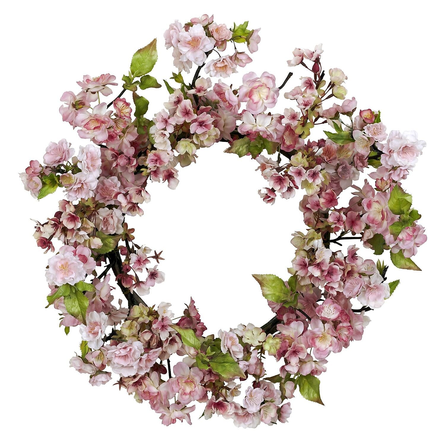 Nearly Natural 4783 24" Cherry Blossom Wreath, Pink