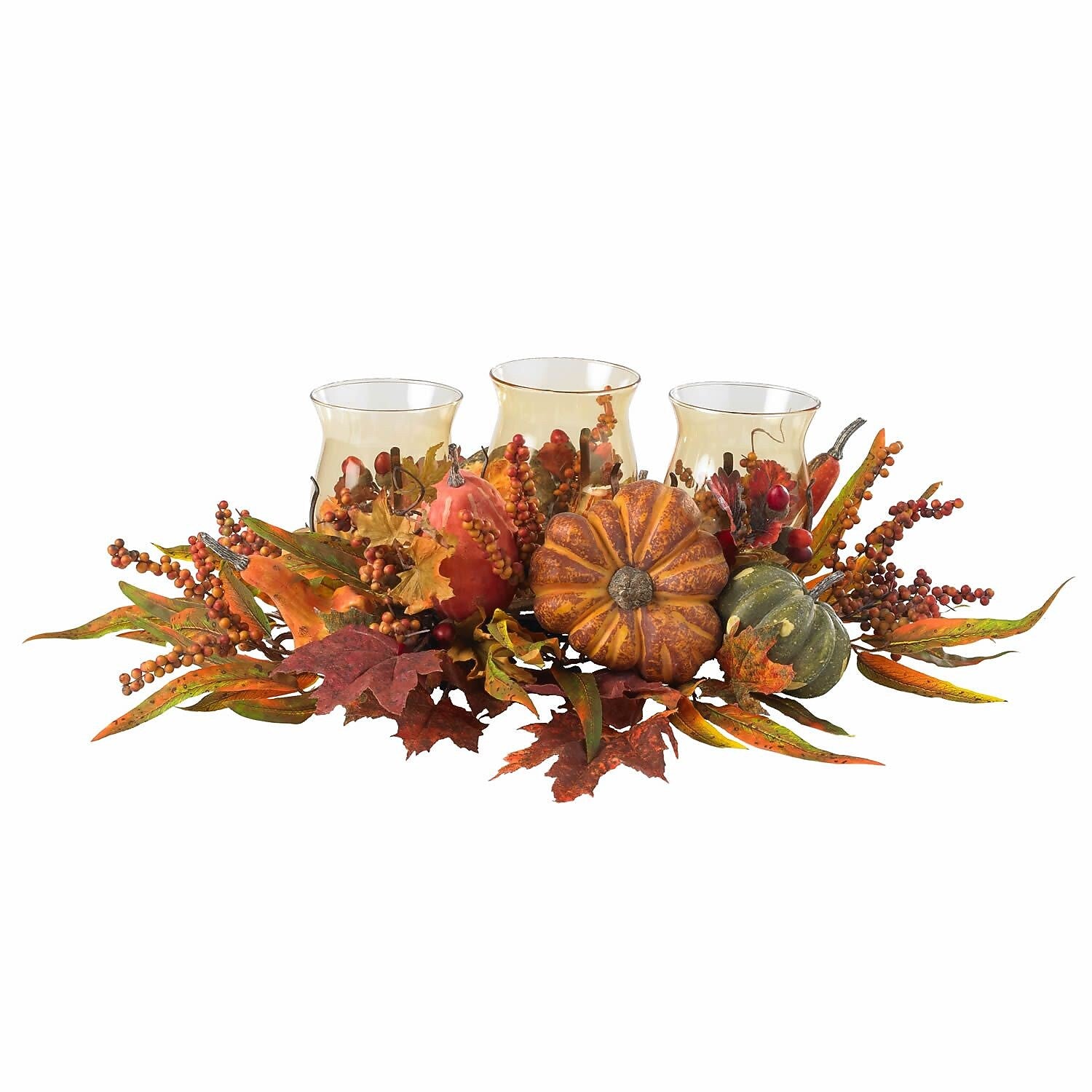 Nearly Natural 4909 Harvest Triple Candelabrums, Orange