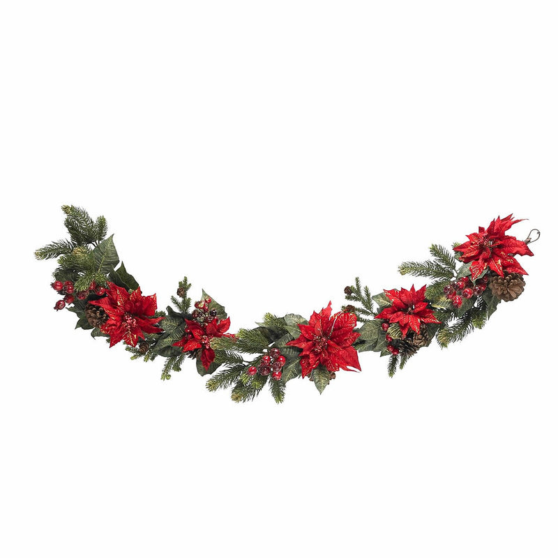 Nearly Natural 4916 60" Poinsettia Garland, Red