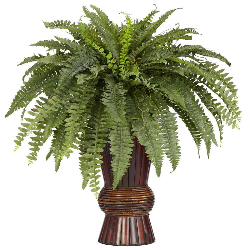 Nearly Natural 6628 Boston Fern Floor Plant in Decorative Vase