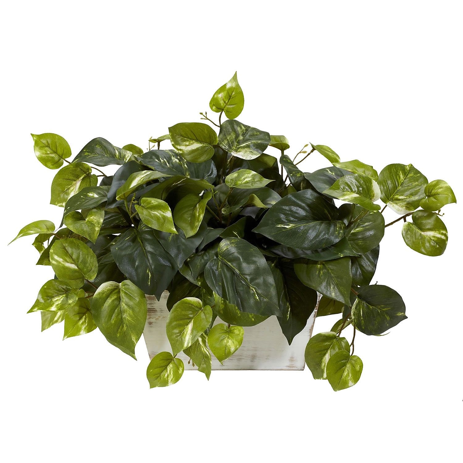Nearly Natural 6713 Pothos Plant in White Wash Planter