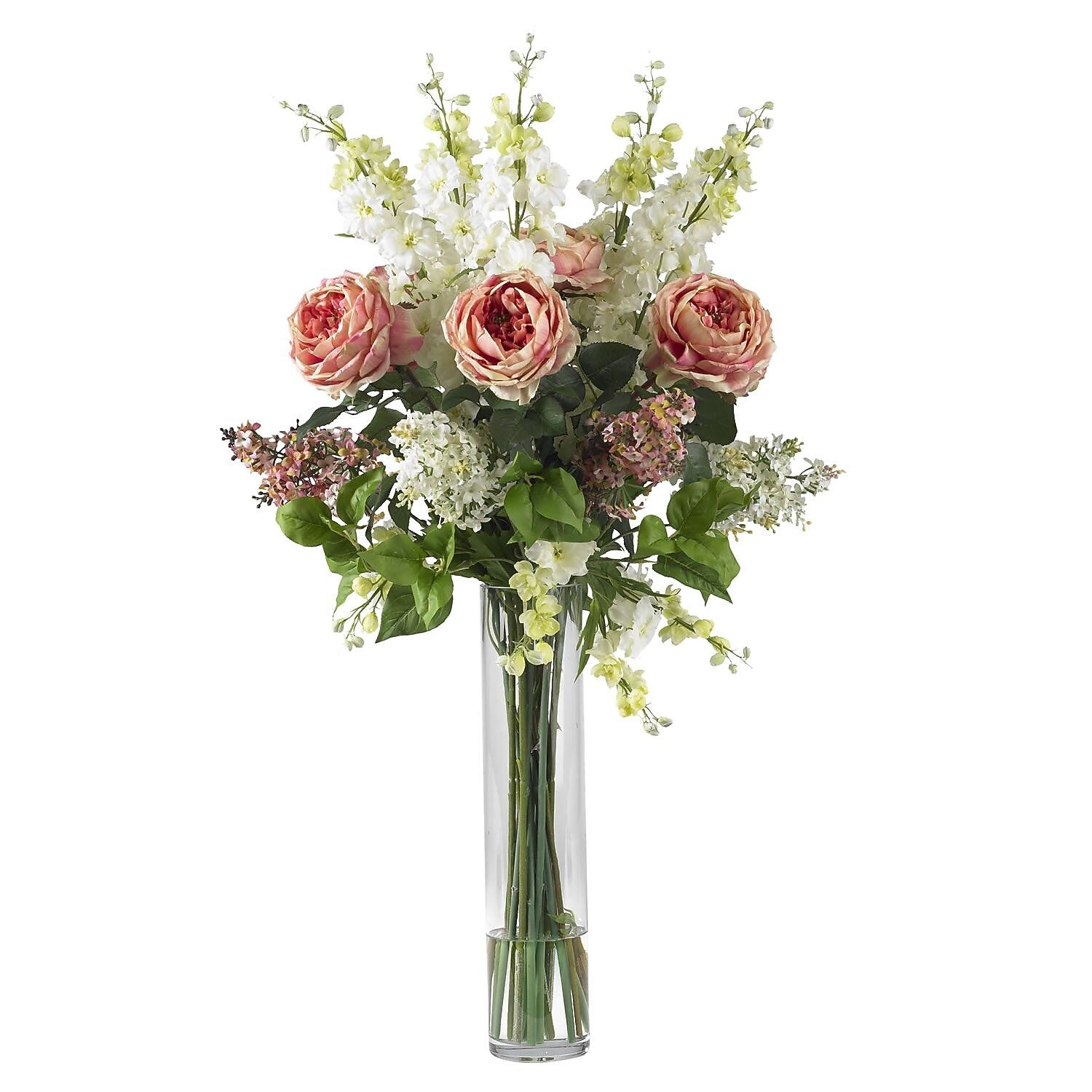 Nearly Natural 1220-PK Rose Delphinium and Lilac Floral Arrangements, Pink