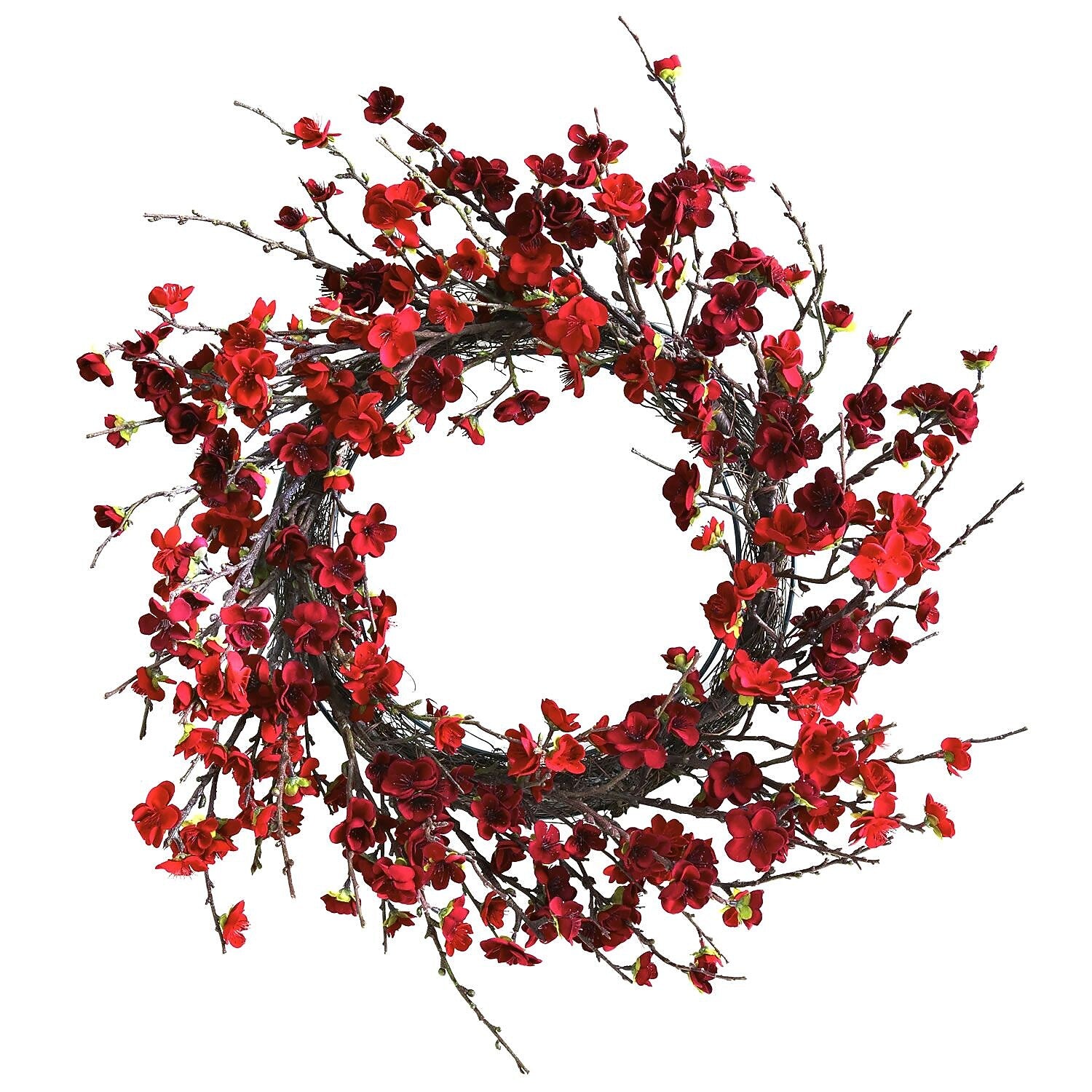 Nearly Natural 4813 24" Plum Blossom Wreath, Red