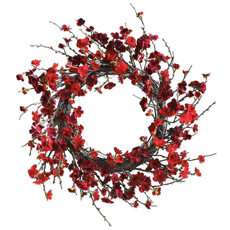 Nearly Natural 4813 24" Plum Blossom Wreath, Red