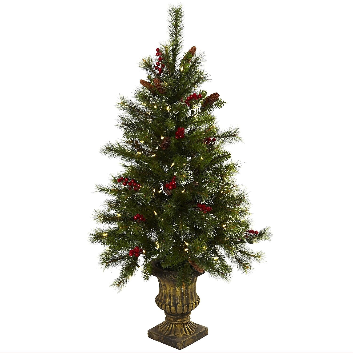 Nearly Natural 5371 4' Xmas Tree Floor Plant in Decorative Vase