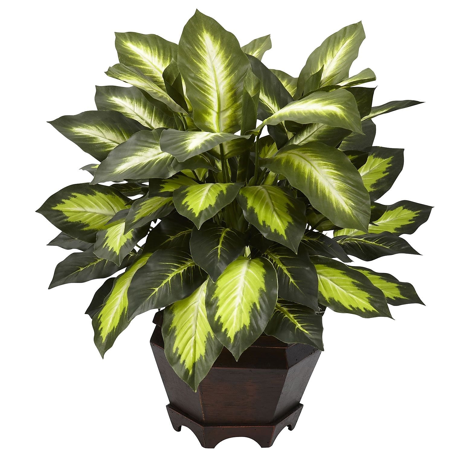 Nearly Natural 6720 Triple Dieffenbachia Desk Top Plant in Decorative Vase