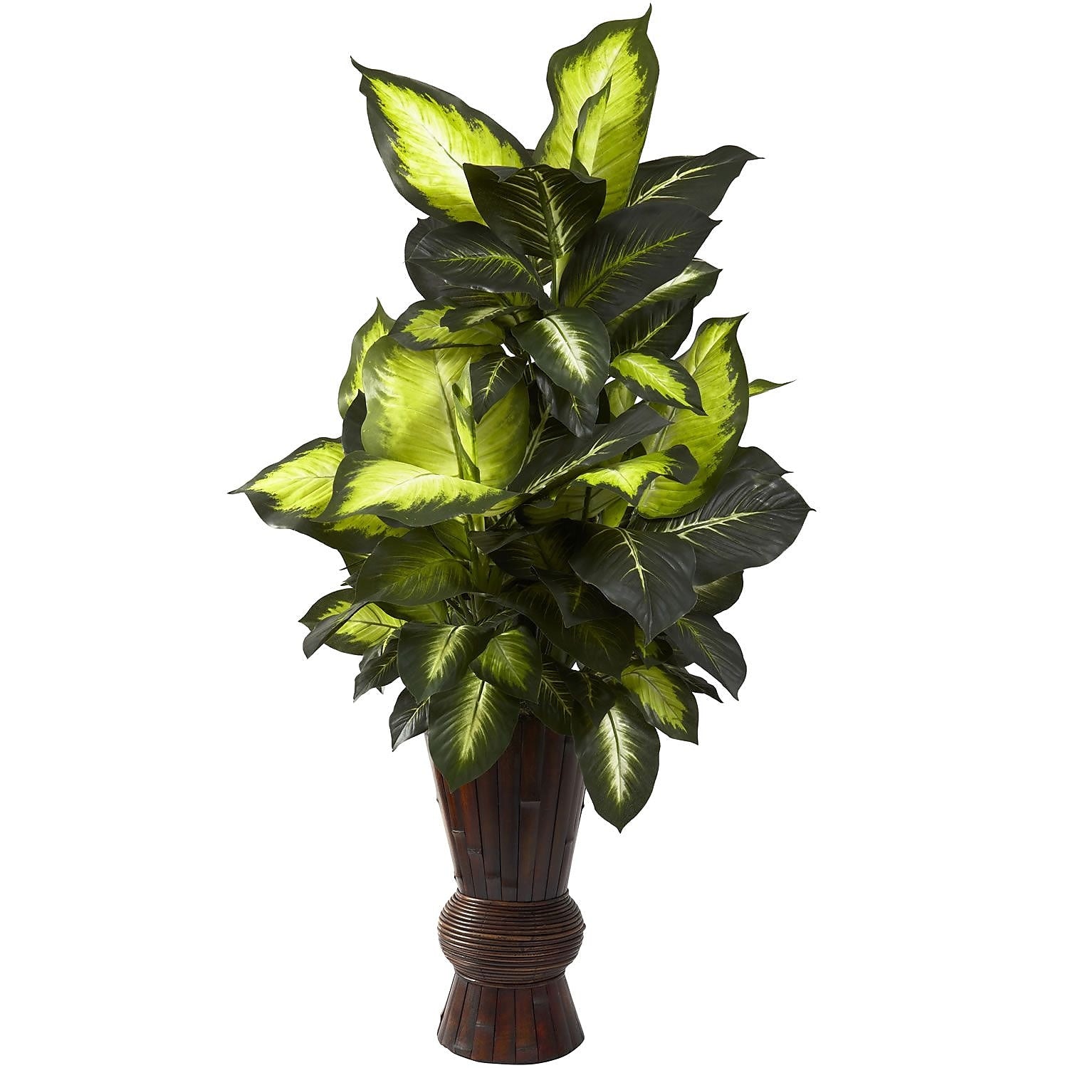 Nearly Natural 6724 Dieffenbachia and Bamboo Floor Plant in Decorative Vase