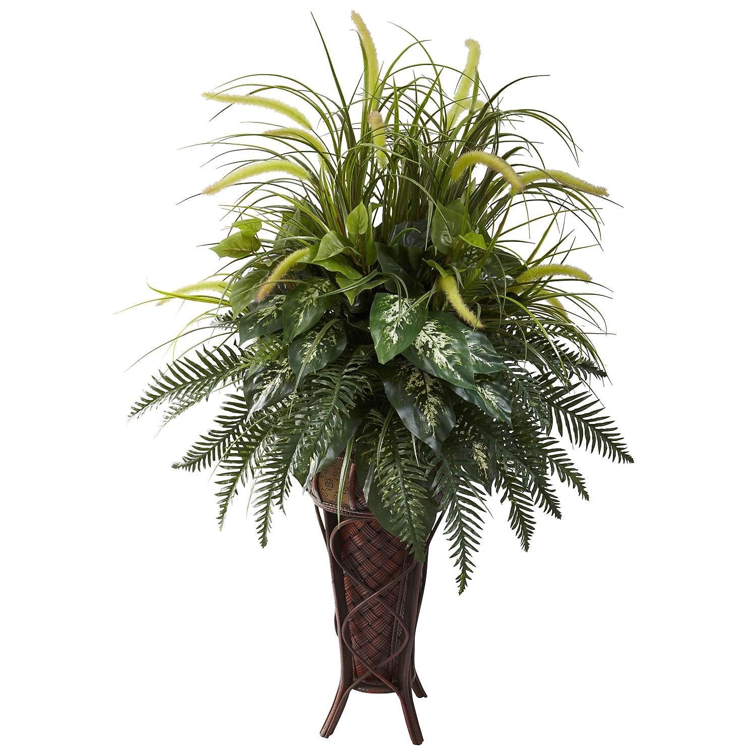 Nearly Natural 6725 Mixed Greens and Cattails Plant in Pot