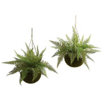 Nearly Natural 6743 Leather Fern Set of 2 Hanging Plant in Basket