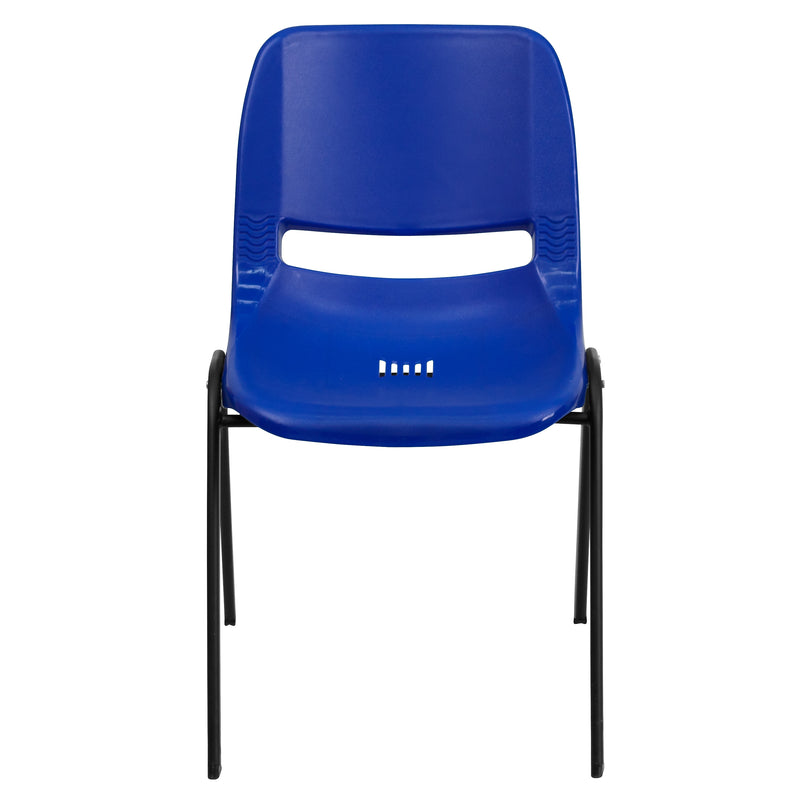 Flash Furniture Hercules Shell Ergonomic Stack Chair With Black Frame and 14" Seat, Navy, 15/Pack