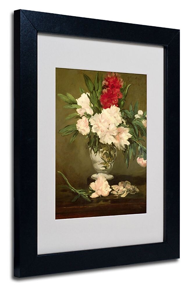 Trademark Fine Art Edouard Manet 'Vase of Peonies 1864' Matted Art Black Frame 11 x 14 Inches
