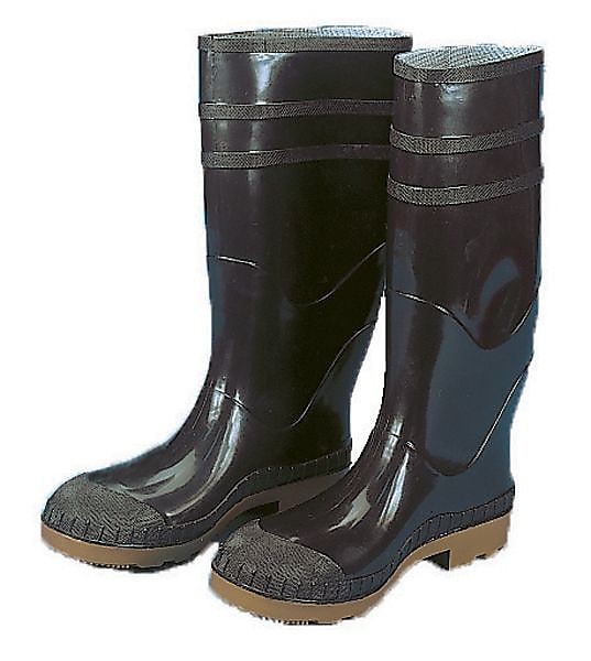 Mutual Industries 16" PVC Sock Boots With Plain Toe, Black, Size 8