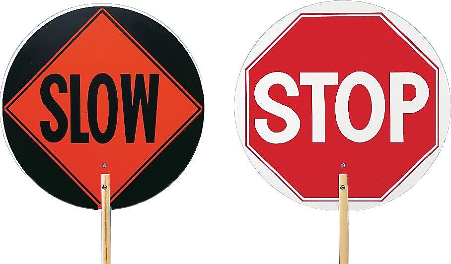Mutual Industries "STOP"/"SLOW" Temporary Traffic Control Sign Paddle, 60" x 18", Hardboard (14983-5)