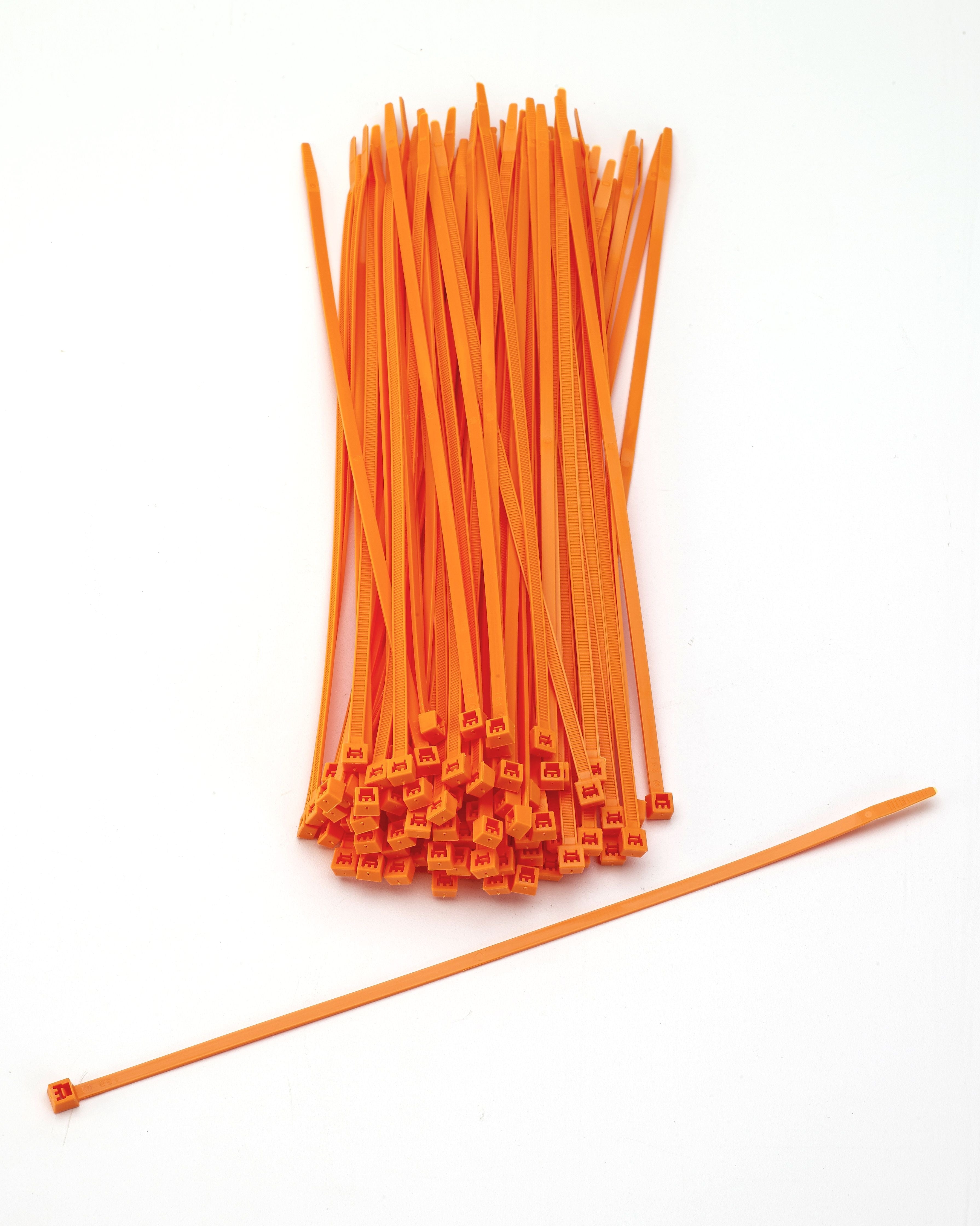 Mutual Industries Nylon Locking Ties, 11', Neon Orange, 100/Pack