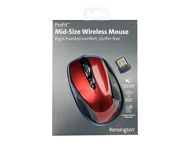 Kensington Pro Fit Wireless Ambidextrous Optical USB Mouse, Ruby (K72422AMA)