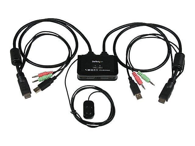 StarTech 2-Port USB HDMI Cable USB Powered KVM Switch With Audio and Remote Switch, Black