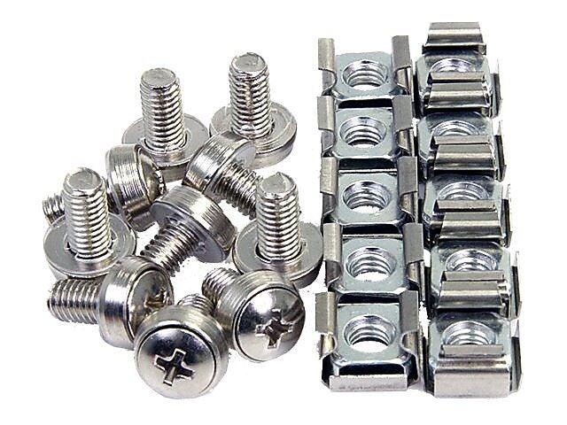 StarTech M6 Mounting Screws and Cage Nuts for Server Rack Cabinet, Silver, 50/Pack (CABSCREWM6)
