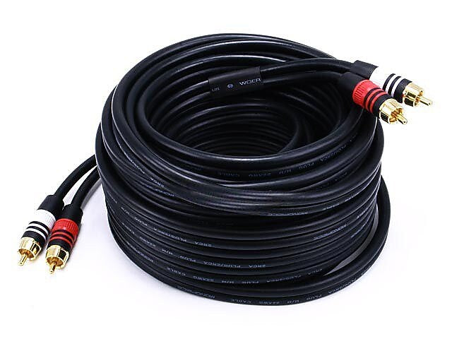 Monoprice® Premium 35' 2-RCA Plug Male to Male 22AWG Cable, Black