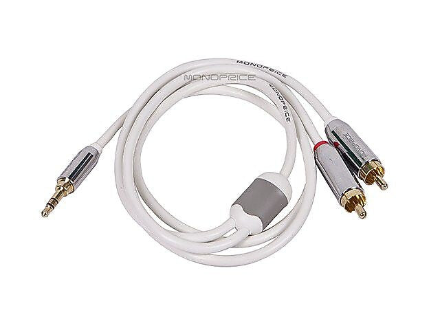 Monoprice® 3' Gold Plated 3.5mm Stereo Male to RCA Male Cable For Mobile, Black