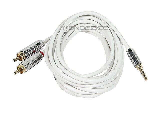 Monoprice® 10' Gold Plated Stereo Male to RCA Stereo Male Cable For Mobile, White