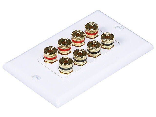 Monoprice® High Quality Banana Binding Post Two-Piece Inset Wall Plate For 3 Speaker, White