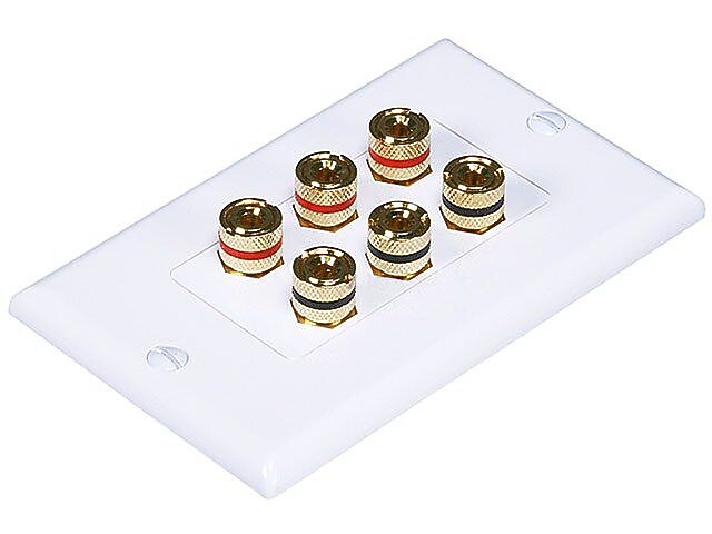 Monoprice® High Quality Banana Binding Post Two-Piece Inset Wall Plate For 3 Speaker, White