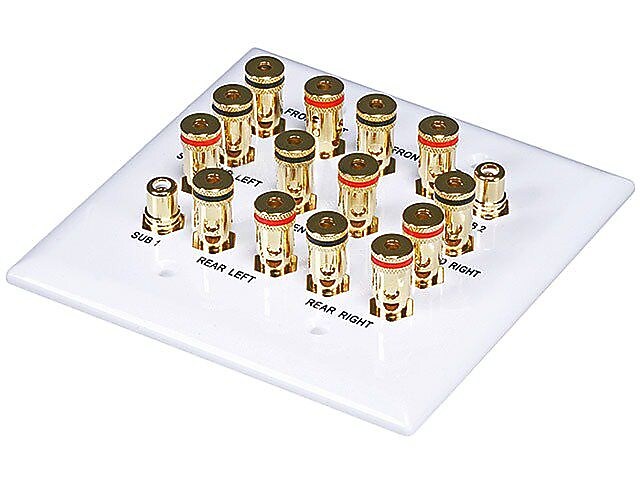 Monoprice® 106707 2-Gang 7.2 Surround Sound Distribution Wall Plate, White