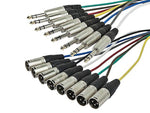 Monoprice® 10' 26AWG 8 Channel 1/4" TRS Male to 1/4" XLR Male Snake Cable, Assorted