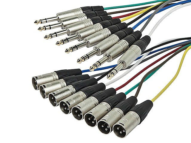 Monoprice® 10' 26AWG 8 Channel 1/4" TRS Male to 1/4" XLR Male Snake Cable, Assorted