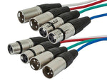 Monoprice® 20' 26AWG 4 Channel XLR Male to Female Snake Cable, Assorted