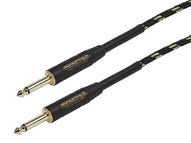 Monoprice® Cloth Series 50' 20AWG 1/4" T/S Male Instrument Cable, Black/Gold