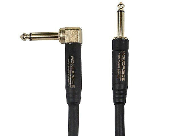 Monoprice® Cloth Series 20' 20AWG 1/4" TS Male Straight to Right Angle Instrument Cable, Blue