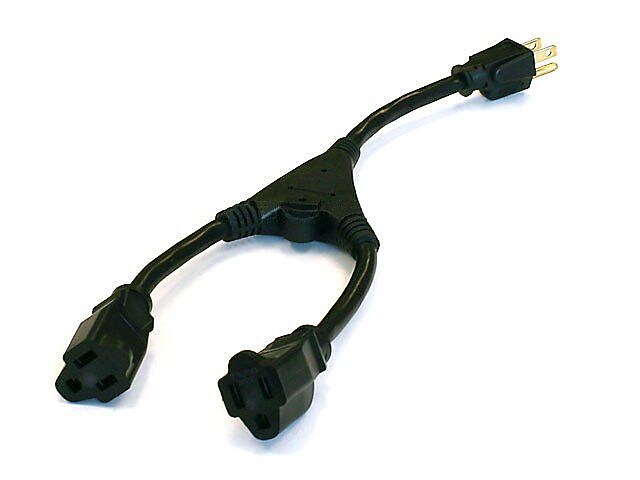Monoprice® 1.16' 14AWG NEMA 5-15R to NEMA 5-15P Power Cord Splitter Cable, Black