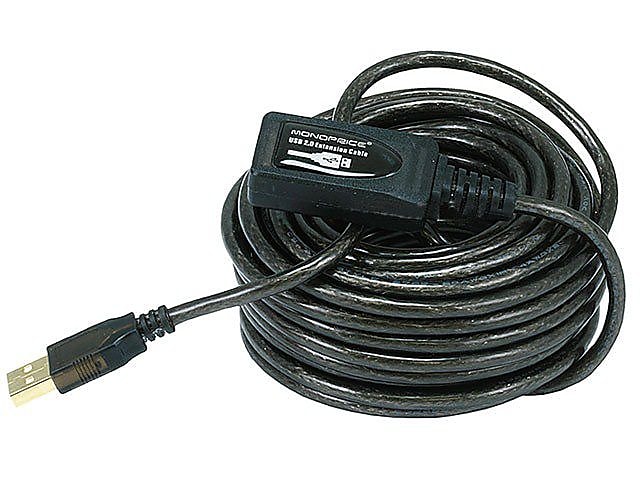Monoprice 32-ft USB-2.0 Active Extension/Repeater Cable (M/F), 28/24 AWG, Black (106149)