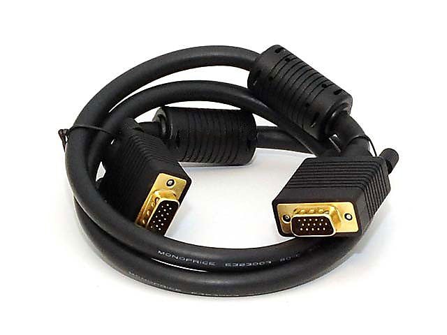 Monoprice® 3' Gold Plated Super VGA Male to Male Monitor Cable With Ferrites, Black