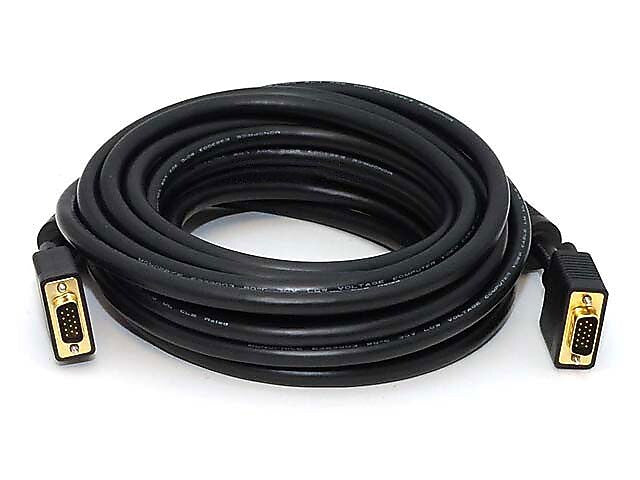Monoprice® 25' CL2 Gold Plated Super VGA Male to Female Cable With Ferrites, Black