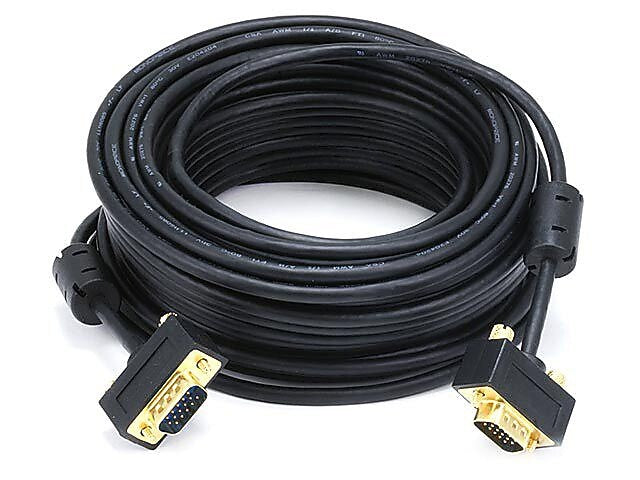 Monoprice® 50' Ultra Slim Super VGA Male to Female 30 to 32AWG Monitor Cable With Ferrites, Black